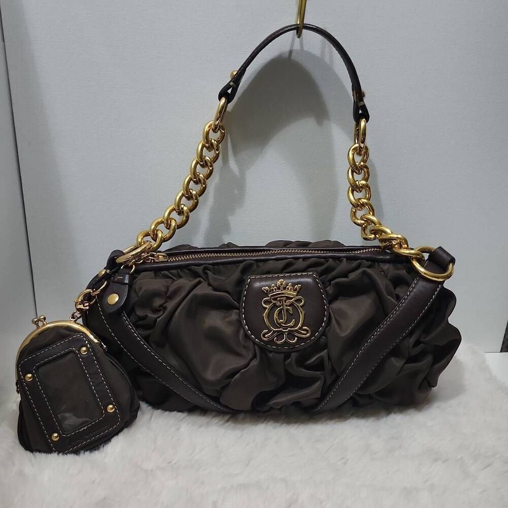 Vintage Juicy Couture Royal Crown Princess Scrunched bag. Y2K ERA Dark Chocolate